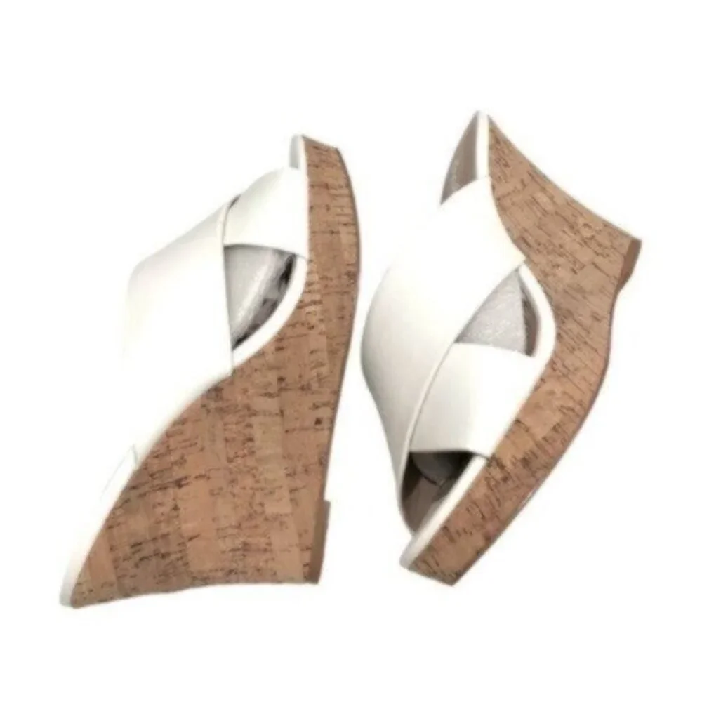 NWT Charles David White Leather Wedge Slide Sandals 9.5M